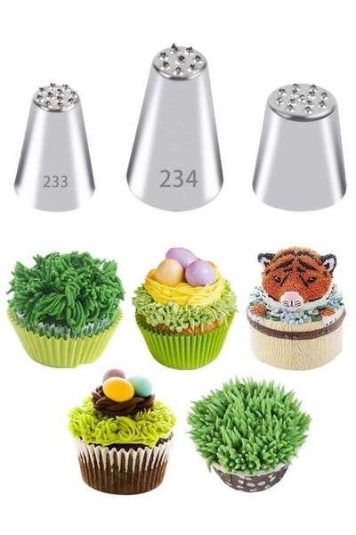 Generic 3 Pcs Grass Piping Nozzles, Stainless Steel Piping Tips Grass Shape I...