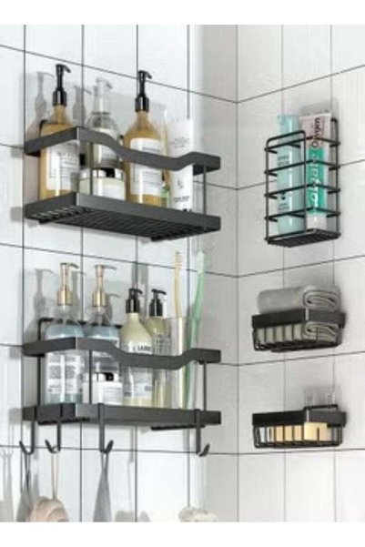 Generic 5 Pack Shower Storage Rack Adhesive Bathroom Organizer No Drilling La...