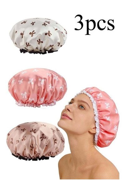 Generic 3Pcs Double Waterproof Shower Caps, Elastic Reusable Bathing Cap Prin...