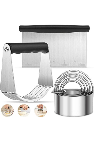 Generic Biscuit Cutter Set, Stainless Steel Round Cookie Cutter with Bench Sc...
