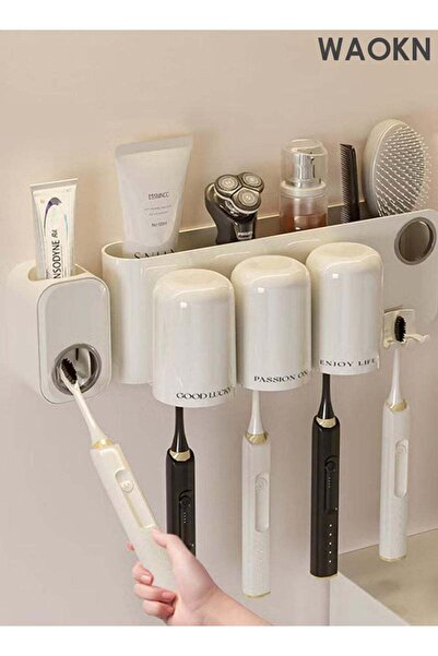 Generic 4 Cup Toothbrush Holders with 1Toothpaste Dispenser , Wall Mounted Mu...