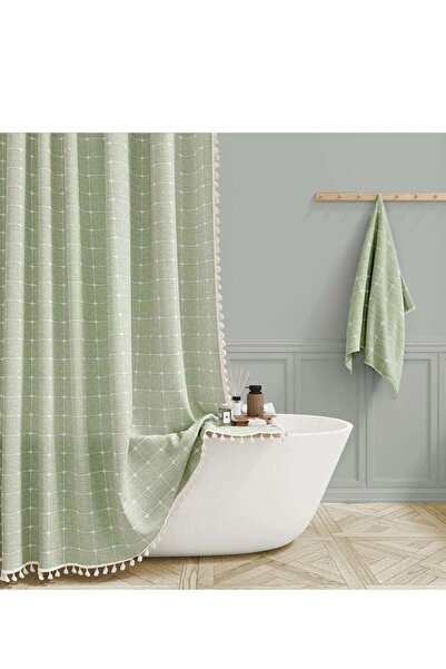 Generic Rustic Sage Green Linen Shower Curtain with Tassels, Heavy Duty, Wate...