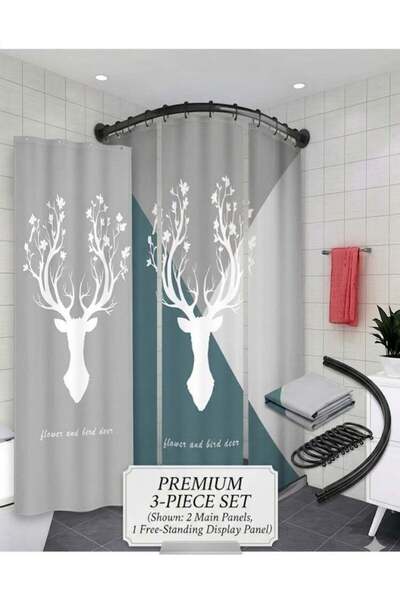 Generic 3 Pcs Beautiful Waterproof Deer Printed Shower Curtain for Bathroom D...