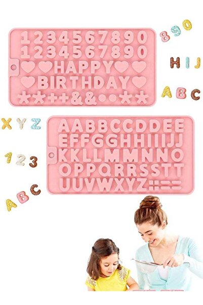 Generic 2 Pcs Pink Silicone Number & Letter Molds, Reusable Candy & Chocolate...