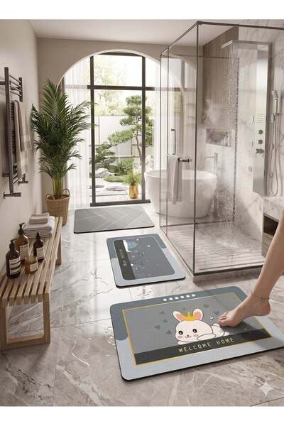 Generic 3-Piece Quick-Dry Diatomite Bath Mat Set - Non-Slip Bathroom Rugs wit...