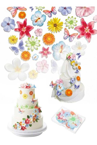 Generic 60 PCS Edible Flower Cake Decorations Wafer Paper Flowers Hawaiian Fl...