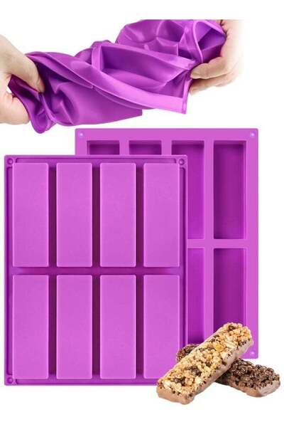 Generic 2 PCS 8 Cavity Silicone Candy Bar Molds, Granola Bar Molds Rectangle ...