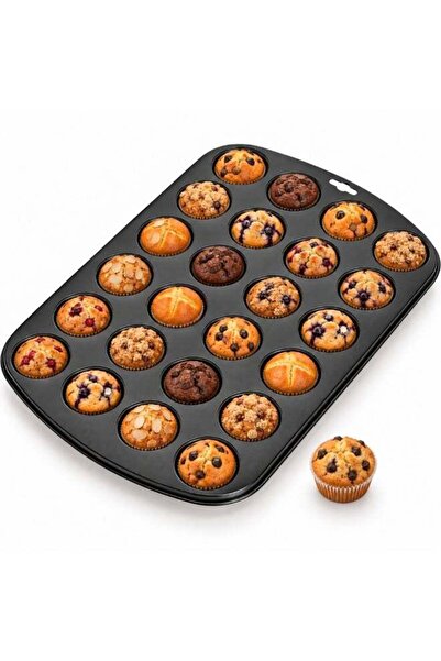 Generic BERAM 24 Cup Muffin Pan, Black Non-Stick Carbon Steel Cupcake Baking ...
