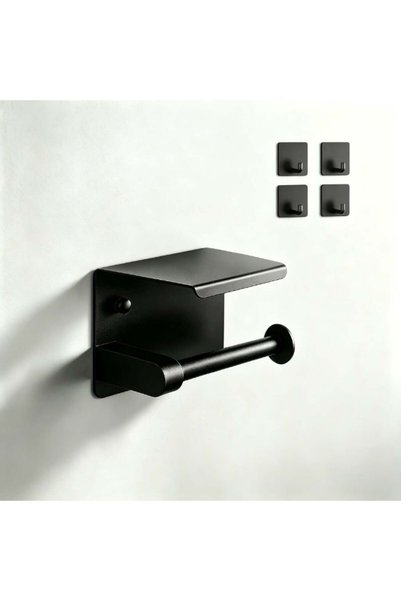 Generic Matte Black Toilet Paper Holder with Shelf, No Drill Wall Mount Bathr...