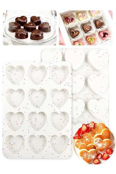 Generic 2PCS Cream 2 Inch Heart Shaped Silicone Molds For Chocolate Candy Cak...