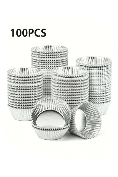 Generic 100PCS Standard Silver Foil Cupcake Liners Metallic Paper Muffin Baki...