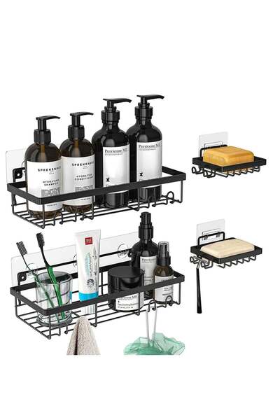 Generic 4-Pack Wall-Mountable Shower Caddy Shelf with Hooks - Bathroom, Toile...