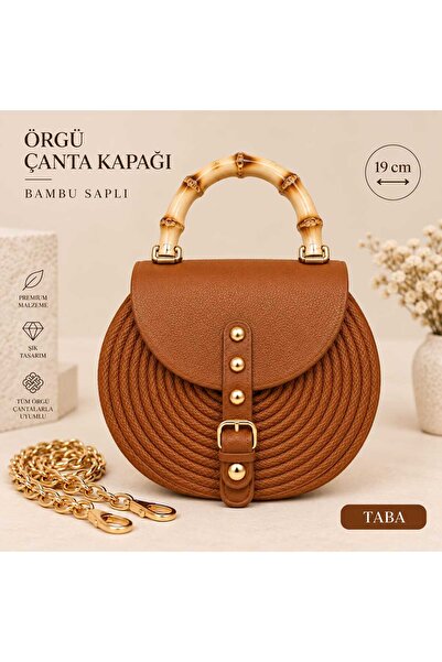 aurellen Bambu Saplı Örgü Çanta Yapım Kiti 19 Cm kapak Gold Zincirli 2 halka