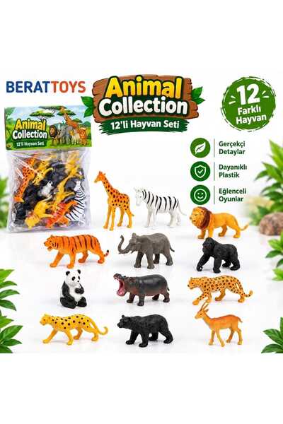 berattoys 12 parça hayvan seti 9/12 cm büyük boy oyuncak hayvanlar vahşi figü...