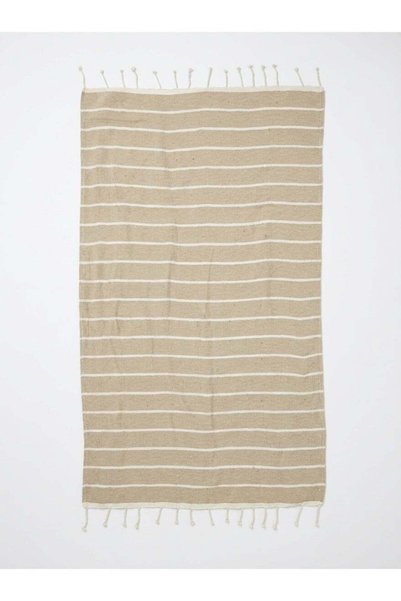 Generic 90x180 cm Polycotton Light Beige Striped Turkish/Fouta Towels With Ha...