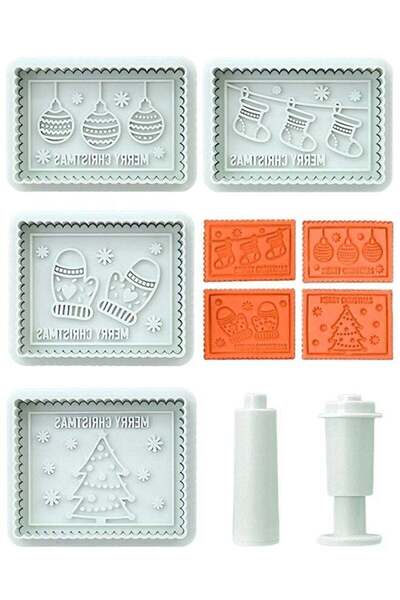 Generic 4 Pack 3D Embossed Cookie Cutter And Stamp Set, Food Grade Plastic Pr...