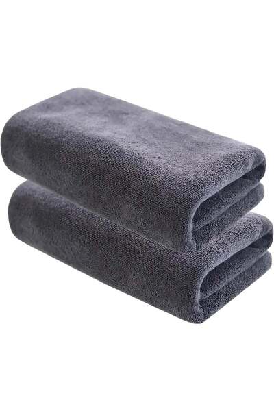 Generic 2-Piece Microfiber Bath Sheet Grey 80x160cm Soft and Durable Microfib...