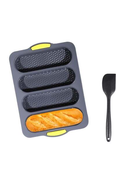 Generic Silicone Hamburger Bun Mold,Set of 3 Silicone Baguette Pan with Spatu...