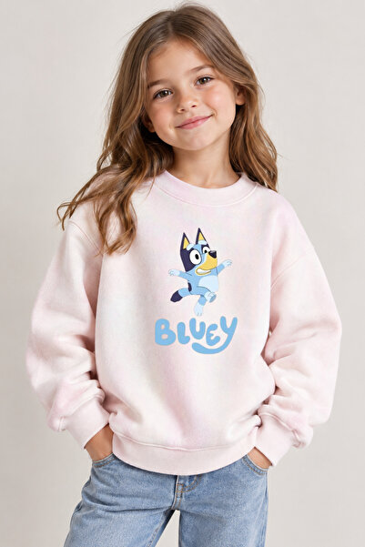 Bluey Baskılı Çocuk Sweatshirt Unisex 4-14 Yaş