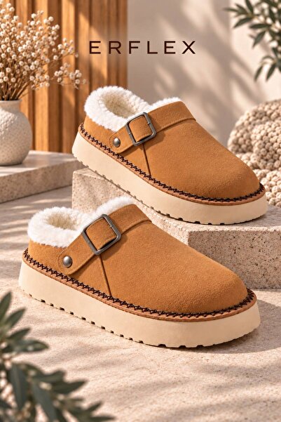 erfleks Women's Fur Suede Buckle Comfortable Stylish Daily Slippers