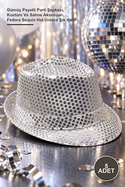Yenilig 5 pcs fedora hat - silver sequin party hat, costume and stage accesso...