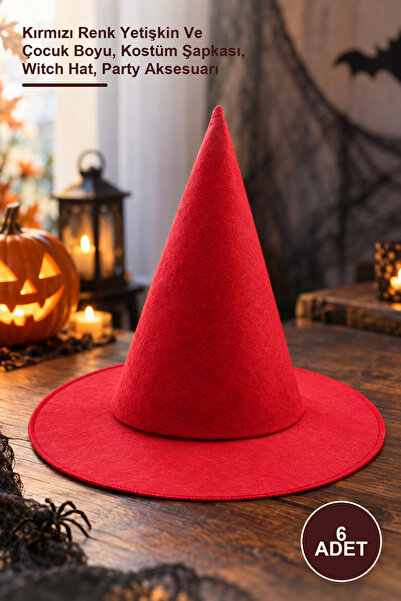 Yenilig 6 felt witch hats - red color, adult and child size, costume hat, wit...