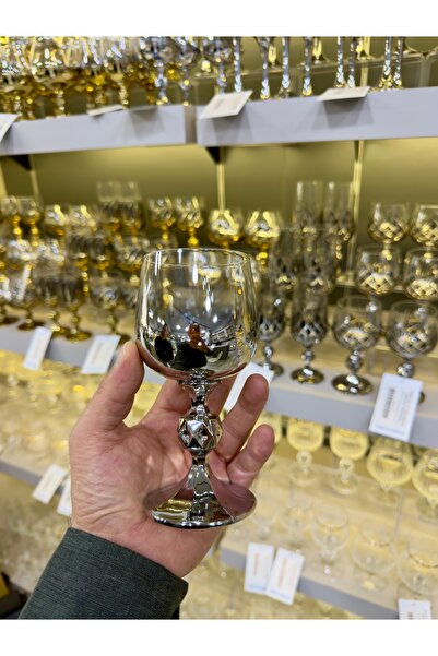 Vakıf home 1 ADET Bohemia Kristal Titanyum Gümüş Renk Kahve Yanı Su Bardağı