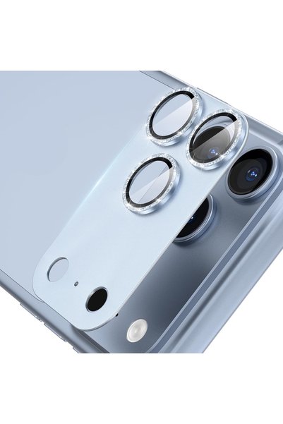 m.tk moveteck iPhone 18 Pro Max Compatible Camera Lens Protector with Metal Frame, Rhinestone and Silver Full Coverage Protective Glass