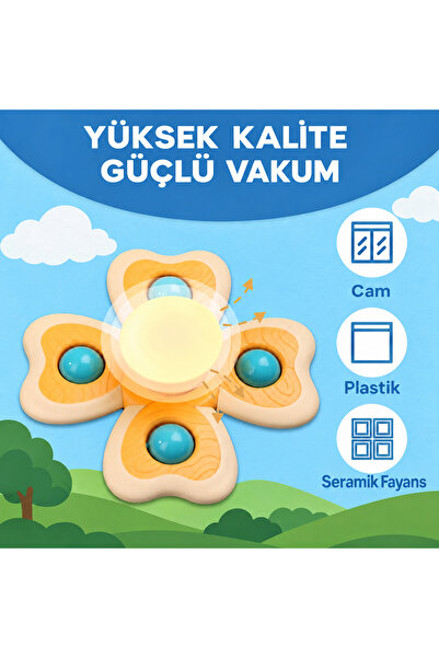 Fidget 3’lü Duyusal Vantuzlu Spinner – Banyo & Seyahat Oyuncağı | 6+ Ay