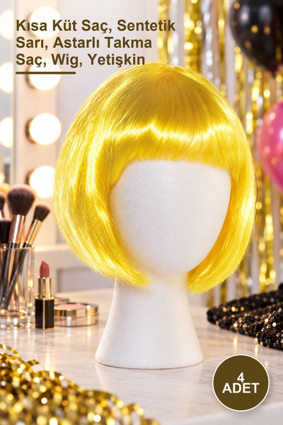 Yenilig 4-piece party wig set - short bob, synthetic blonde, lined hairpiece,...