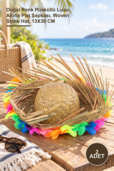 Yenilig 2-pack woven straw hawaiian hat - natural color tasseled luau aloha b...