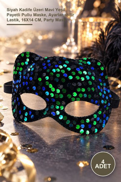 Yenilig 4 Pieces Velvet Party Mask – Black Velvet with Blue Green Sequins, Ad...