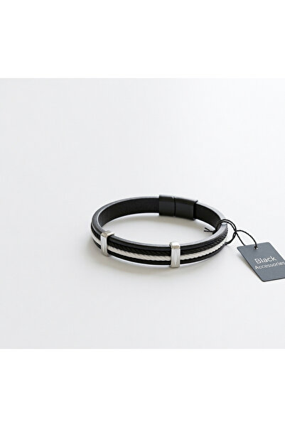 MrsBlack Black & White Leather Fan Bracelet