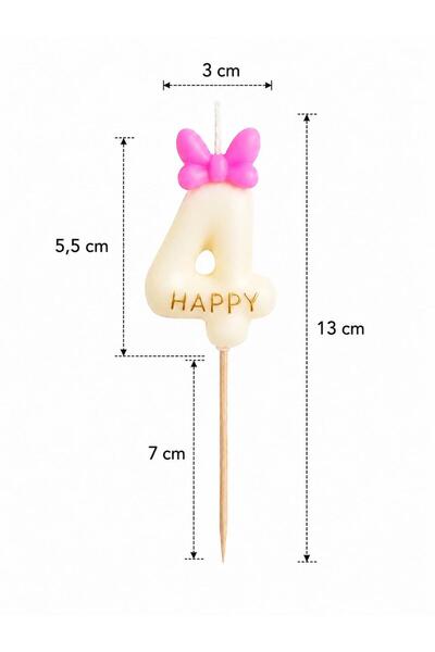 OEM Lumanare aniversara, cifra 4, cu fundita roz, handmade, 13 cm