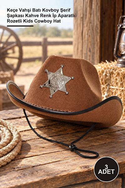 Yenilig 3 pieces children's cowboy hat - felt wild west cowboy sheriff hat co...