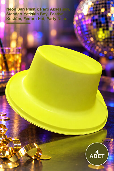 Yenilig 4 Τεμάχια Fedora Hat – Αξεσουάρ πλαστικού πάρτι σε κίτρινο νέον, Τυπι...