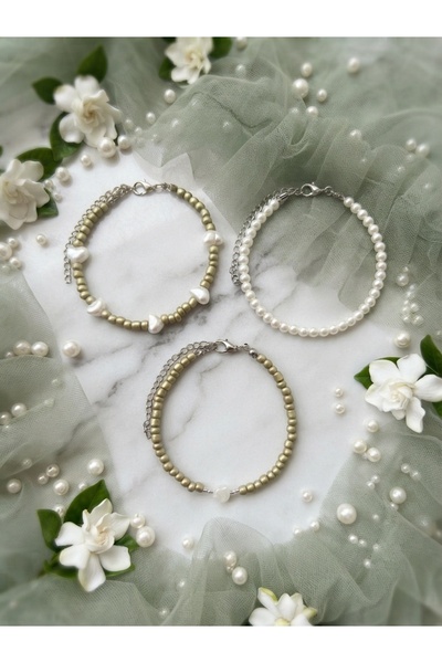 REN AKSESUAR Women's Pearl Bracelet Set 3 Pieces