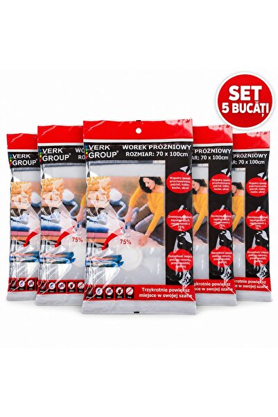 verk group Set de 5 pungi de vid, 70x100cm, transparente, pentru organizarea hainelor și a textilelor