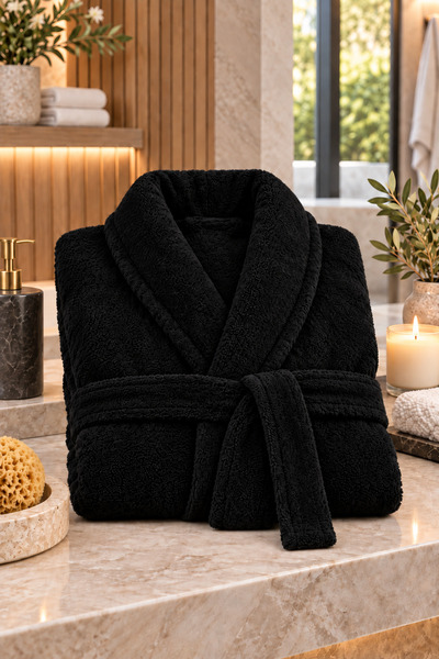 sternen glanz Black Moon Siyah Pamuklu Şalyaka Unisex Yetişkin Bornoz