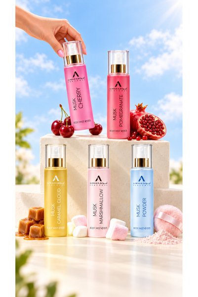 ajwaak company بكج معطرات للجسم والشعر - 5 عبوات × 150 مل - مسك رمان وكراميل ...