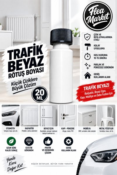 Flea Market TRAFİK BEYAZI Çok amaçlı Akrilik Rötuş Boyası- Ahşap , Metal , Fa...