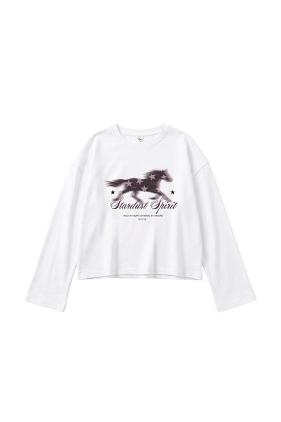 WHITE OF CREATIVE Kadın Stardust Spirit Yazılı Baskılı Uzun Kollu Bluz Tişört