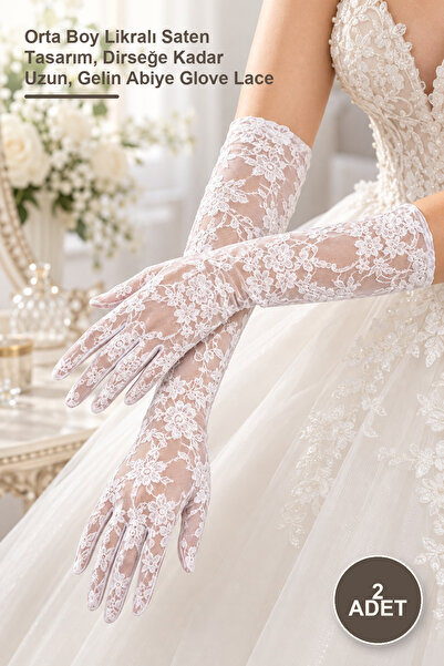 Yenilig 2 Pieces of Lace Gloves – Medium Length Lycra Satin Design, Elbow Len...