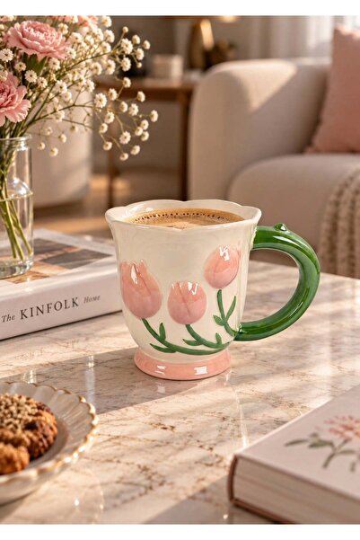 Onedekor Tulip Lüsterli Pembe Porselen Kupa 420 ML