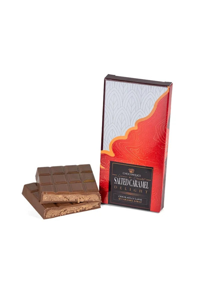 CHOCOHOLICS Ciocolată belgiană cu lapte, cu crema de caramel sărat, artizanala, cadou. 190 gr