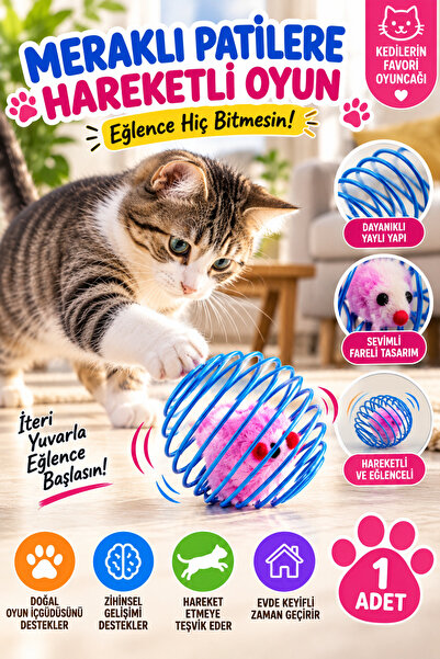 OpenCity Spring-Loaded Metal Mouse Cage Cat Play Ball Bouncing Spiral Wire Mo...