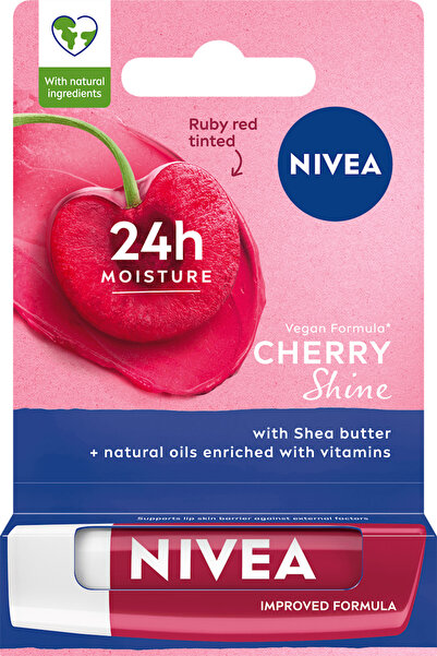 NIVEA Balsam de buze cu cireșe Cherry Shine, 4,8 g, hidratare și strălucire