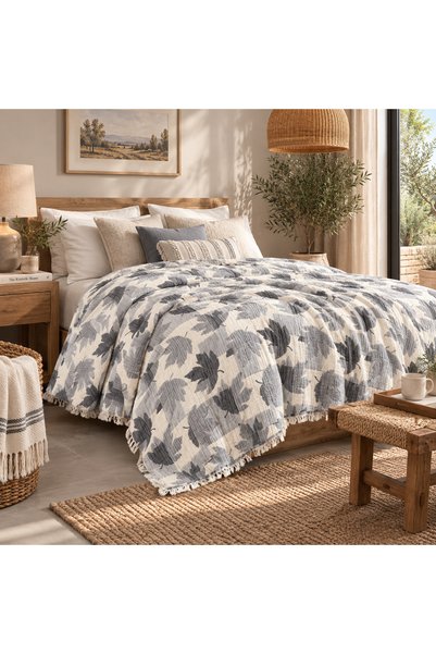 HB&Victory 6 Layer Jacquard Muslin Quilt Bedspread Double-Sided Gray Double S...