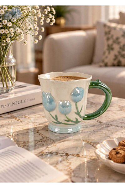 Onedekor Tulip Lüsterli Mavi Porselen Kupa 420 ML