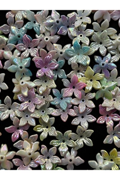Bijumix Aksesuar 40 Adet 25 mm Sedefli Pastel Renkli Çiçek Boncuk – Karışık R...